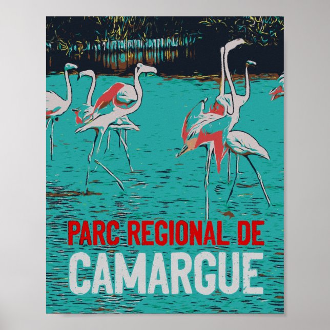 Póster Parque regional Camargue, Francia, flamencos rosas (Frente)
