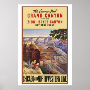 Póster Parques Nacionales de EE. UU. Gran Cañón Borde Nor