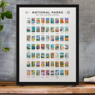Póster Parques Nacionales de Estados Unidos Lista Vintage