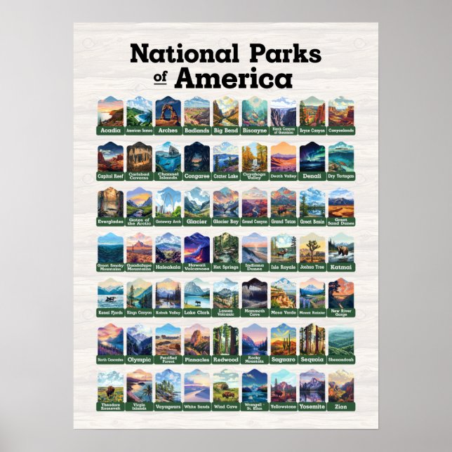 Póster Parques nacionales de los Estados Unidos de Améric (Frente)