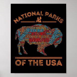Póster Parques Nacionales Usa Búfalo Viajes Al Aire Libre