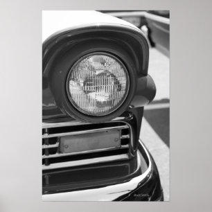 Póster parrilla clásica para faros de coche negro y blanc