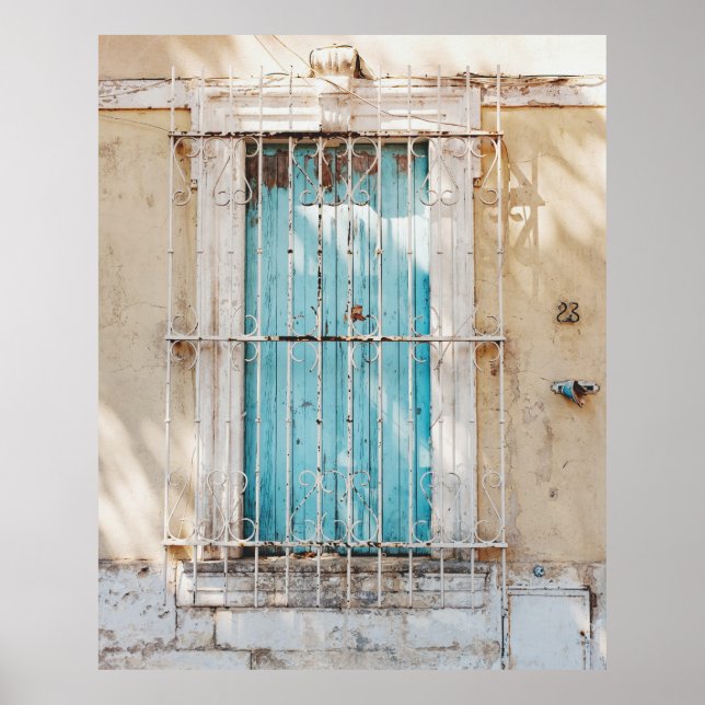 Póster Parrilla de ventana de acero blanco (Frente)