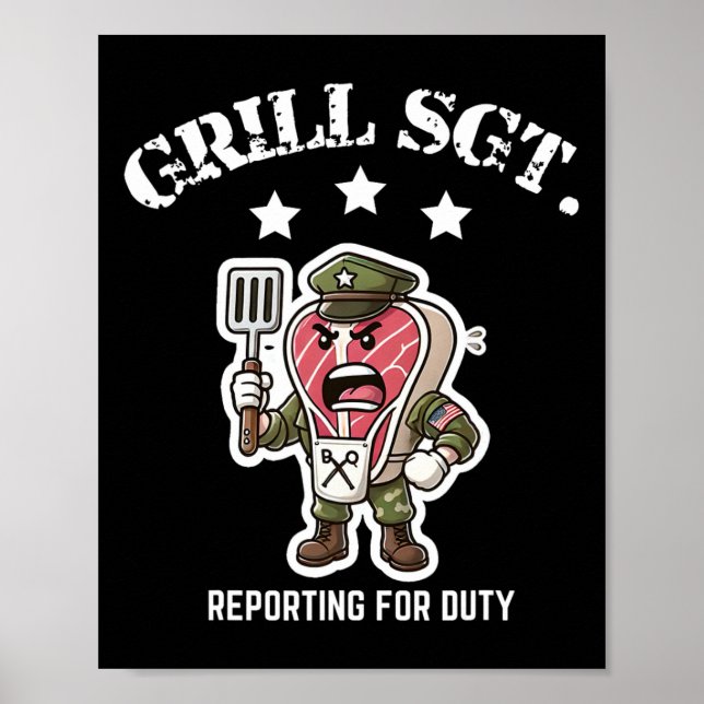 Póster Parrilla Sargento. Parrillada divertida de barbaco (Frente)