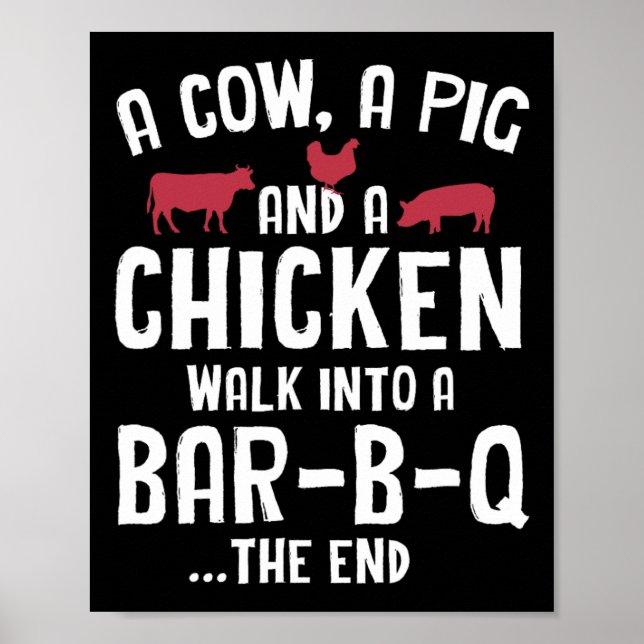 Póster Parrillada divertida de carne ahumada en el bar ba (Frente)