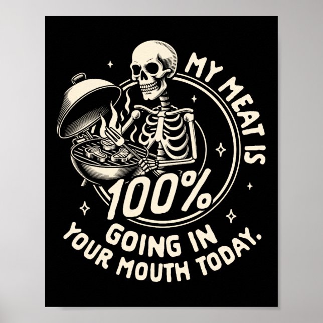 Póster Parrillando Fiesta De Bbq Mi Carne Va 100% En Su M (Frente)