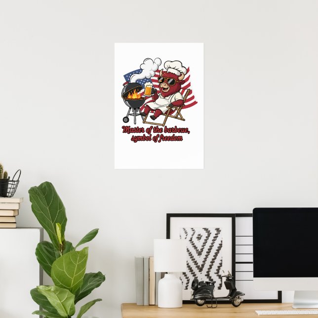 Póster Parrillero de Bisonte Patriótico Bandera de EE. UU (Oficina en casa)
