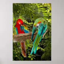 Parrotas de Macao en un Poster forestal tropical