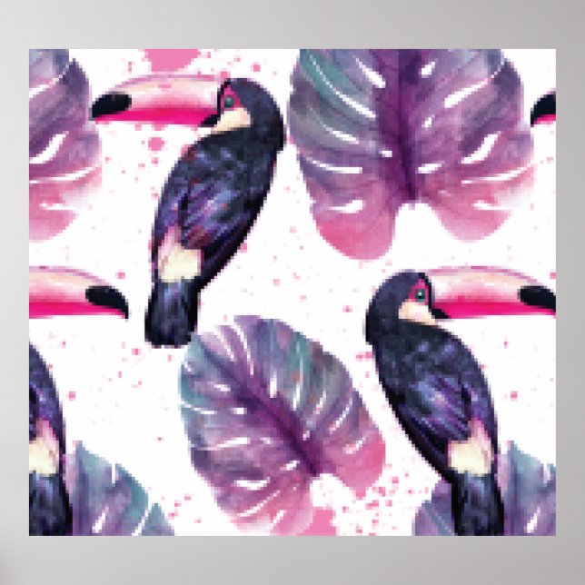 Póster Parrots acuáticos: Moda ultravioleta tropical. (Frente)