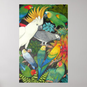 Póster Parrots y Bromeliads