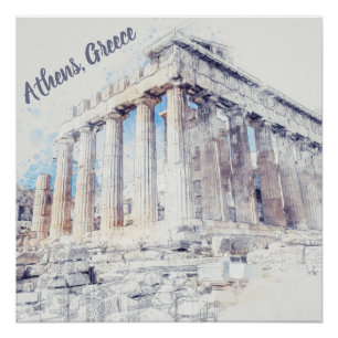 Póster Partenón de antiguos lugares en Atenas, Grecia