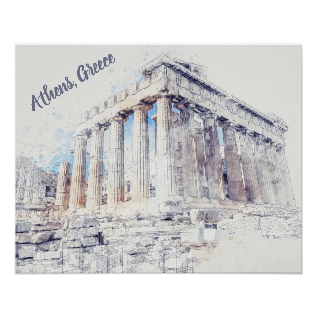 Póster Partenón de antiguos lugares en Atenas, Grecia (Anverso)