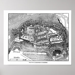 Póster Partenón en el mapa de Atenas