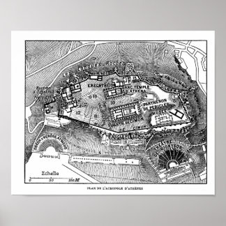 Póster Partenón en el mapa de Atenas