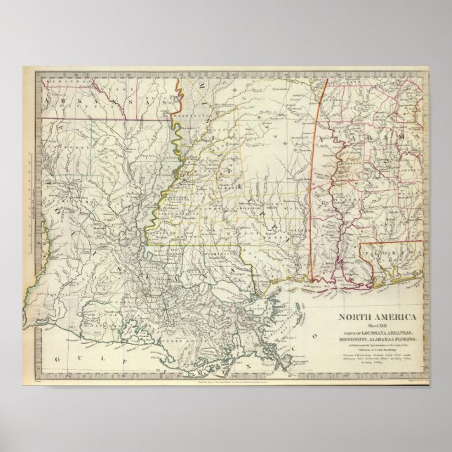 Póster Partes de Louisiana, Arca, Miss, Ala, Florida (Frente)