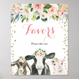 Póster Partido Chica floral de animales de granja favorec