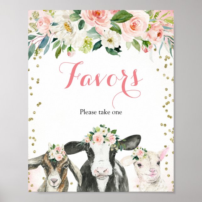 Póster Partido Chica floral de animales de granja favorec (Frente)