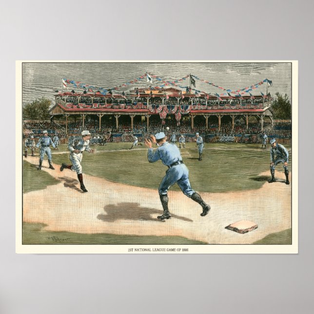 Póster Partido de Béisbol de la Liga Nacional 1886 (Frente)