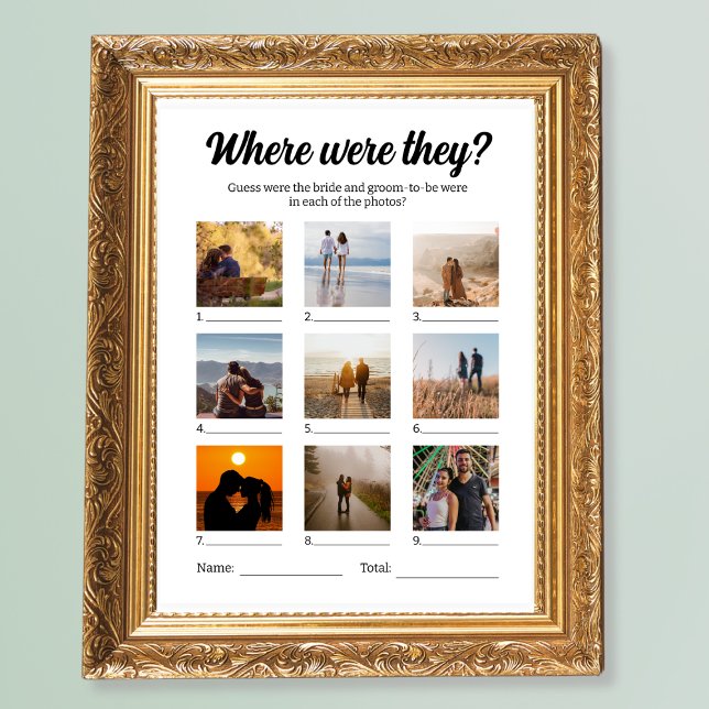 Póster Partido de Boda Donde Estaban Haciendo La Foto (Wedding Party Game Where Were They Photo Guessing Poster)