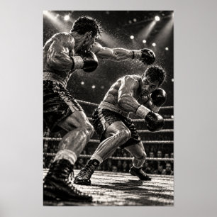 Póster Partido de Boxeo en Blanco y Negro Acción Dramátic