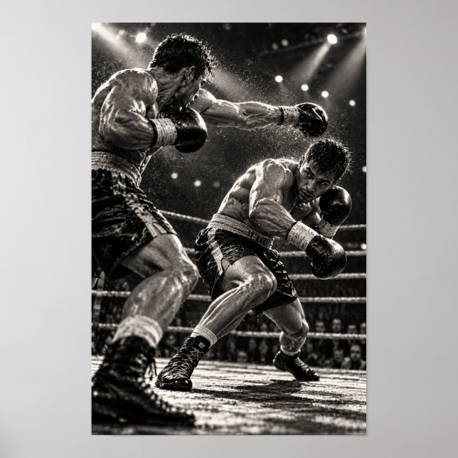 Póster Partido de Boxeo en Blanco y Negro Acción Dramátic (Frente)