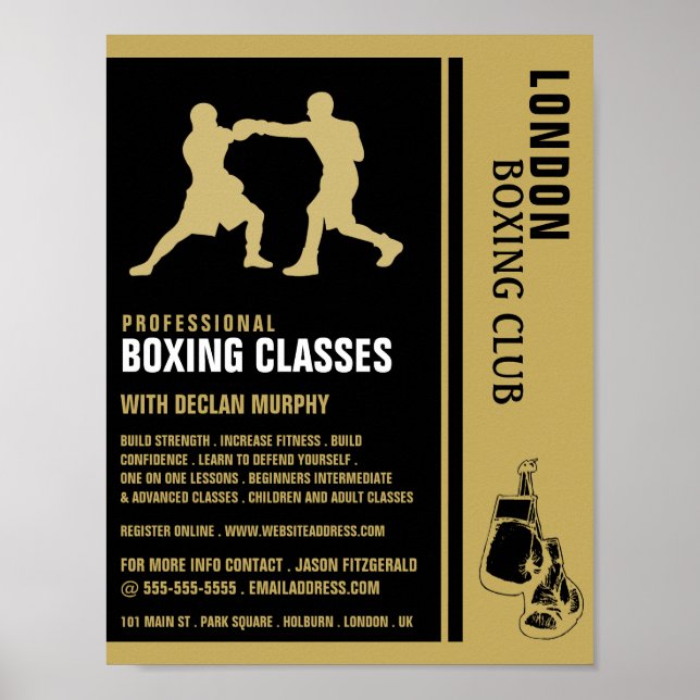 Póster Partido de Boxeo Silueta, Anuncio de Clase de Boxe (Frente)