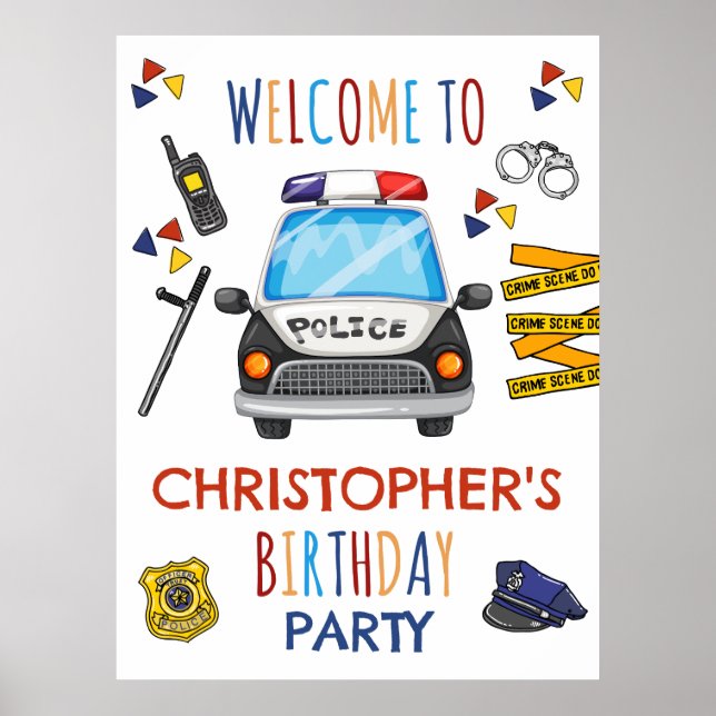 Póster Partido de cumpleaños de invitación de la policía (Frente)