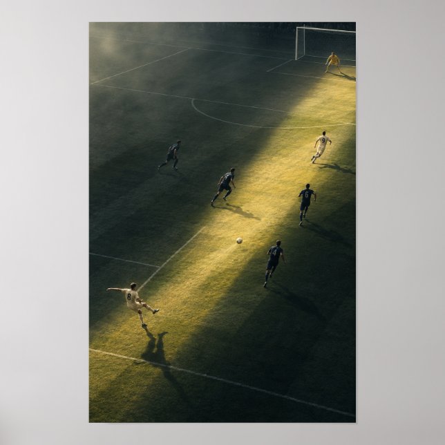 Póster Partido de Fútbol Aéreo – Dramático Foco Dorado (Frente)
