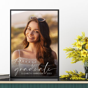 Póster Partido de Graduación Elegante Foto de Guión Blanc