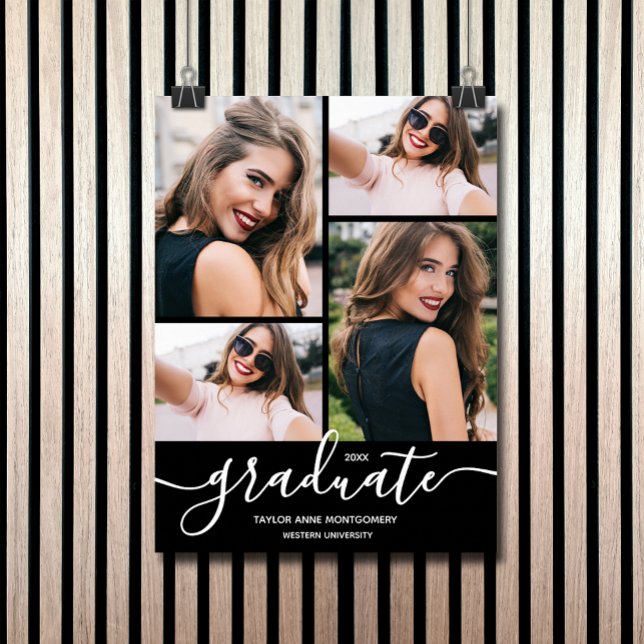 Póster Partido de Graduación Multifotografía (Four photos on black graduation party poster - PRINTED and/or INSTANT DOWNLOAD)