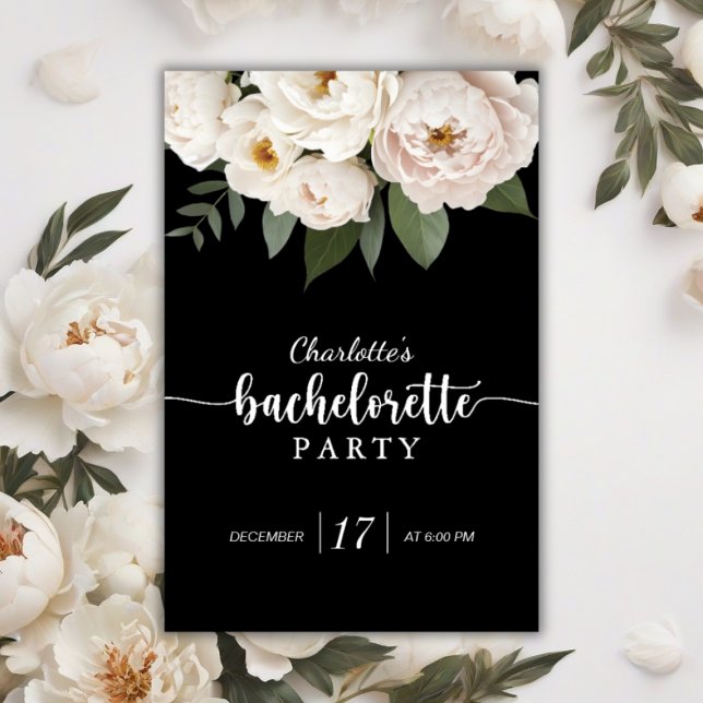 Póster Partido de la Bachelorette Floral Negra Y Blanca (Subido por el creador)
