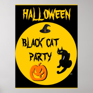 PÓSTER PARTIDO HALLOWEEN DE CAT EN NEGRO