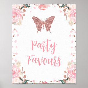 Póster Partido mariposa Purpurina Rosado favorece el Rótu