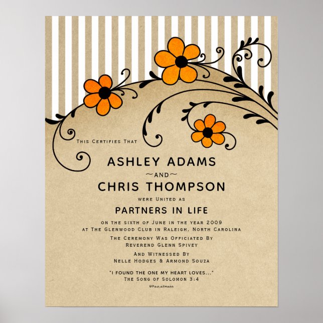 Póster "Partners in Life Modern Boho Certificado de Boda (Frente)