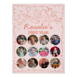 Póster Party Animals Girl's First Birthday Photo Collage