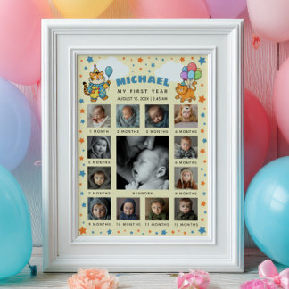 Póster Party Animals ZOO 1st Birthday Photo Timeline 