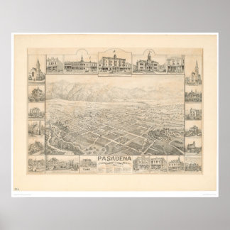 Póster Pasadena, CA. Mapa panorámico (1305A)
