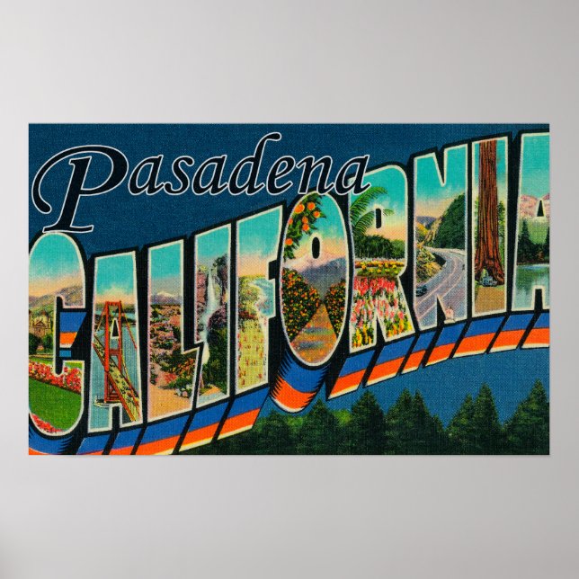 Póster Pasadena, California - Escenas de letras grandes (Frente)