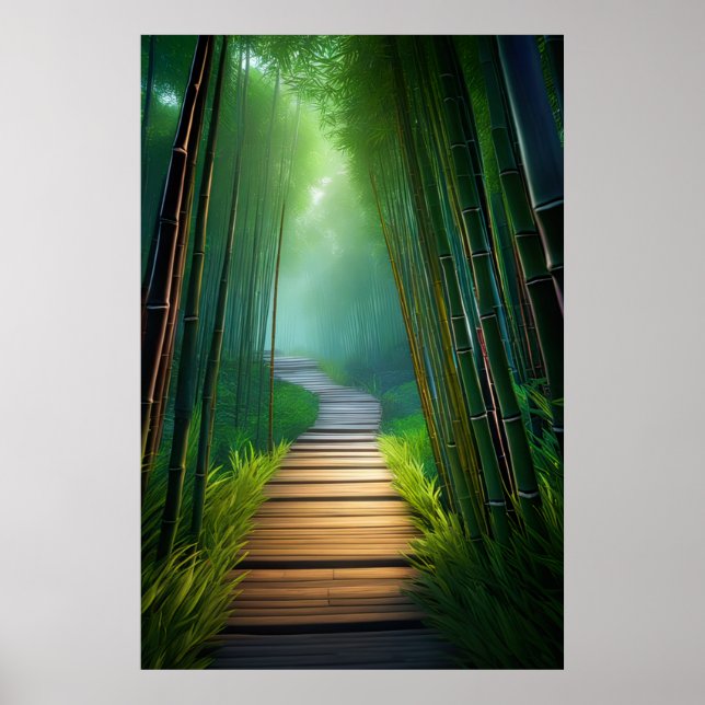 Póster Pasaje de bambú, un impresionante camino de madera (Frente)