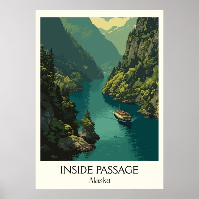 Póster Pasaje Interior Barco Fjord de Alaska (Frente)