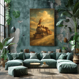 Póster Pasaje Retro de Mediados de Siglo — Locomotora de 