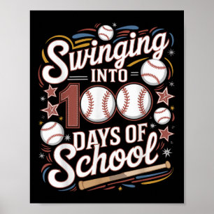 Póster Pasando A 100 Días De Béisbol Escolar
