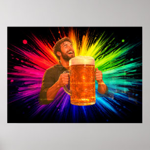 Póster Pasándolo en grande con mi gran cerveza en una par