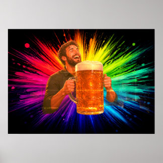 Póster Pasándolo en grande con mi gran cerveza en una par