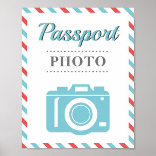 Póster Pasaporte Foto Booth Airline Fiesta de viajes Rojo