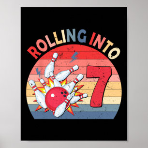 Póster Pasar a 7 Bowling Cumpleaños Niños De 7 Años Pa