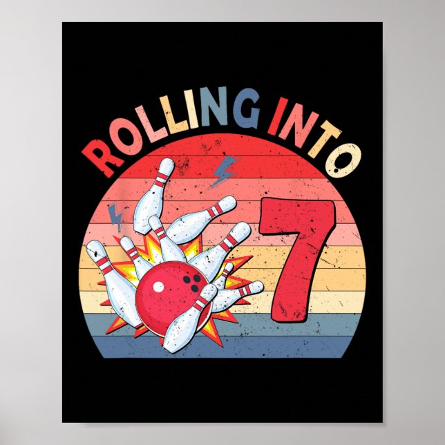 Póster Pasar a 7 Bowling Cumpleaños Niños De 7 Años Pa (Frente)