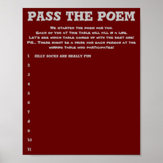 Póster Pasar el juego del Boda del poema