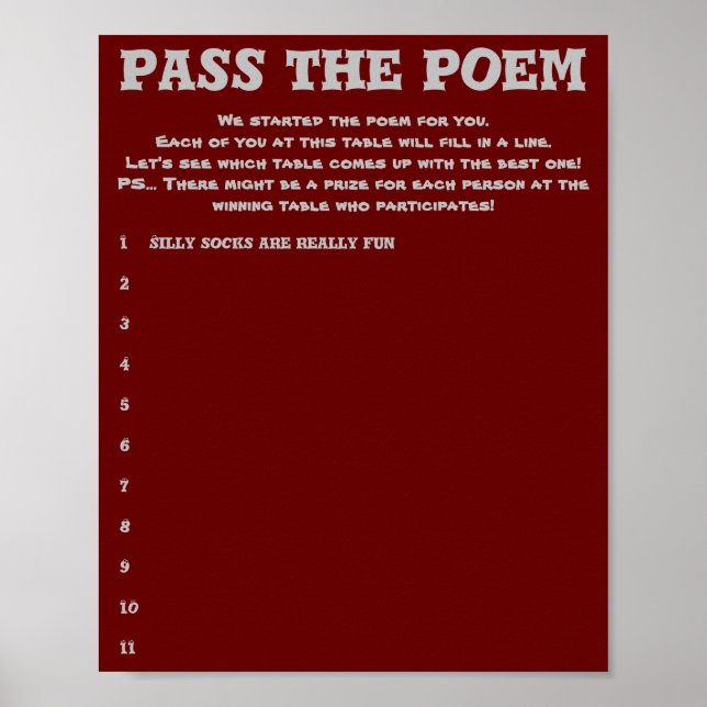 Póster Pasar el juego del Boda del poema (Frente)