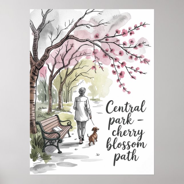 Póster pasarela de flores de cerezo en Central Park (Frente)